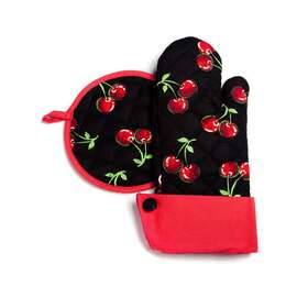 Grandway 677172002035 Nwt Set Of 2 Cherries Oven Mitt Pot Holder Trivel Hot Pad Heat Resistant Quilted