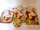Graydon Hall 4 Piece Set 1 Dish Towels Oven Mitt 2 Pot Holders Rooster Sunflower New 876416209463
