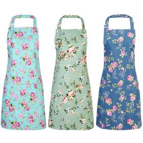 H&e 646814855650 3 Pack Floral Aprons For Women Adjustable Kitchen With 2 Pockets