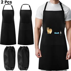 H&e 796391585553 2 Pack Chef Apron Adjustable Bib For Cooking With Pockets Water