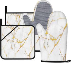 Haisuka 445033335379 White Gold Oven Mitts And Pot Holders Sets Of 4 Marble Kitchen Accessories Silic