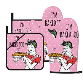 Op04-funny Haisuka Funny Oven Mitts And Pot Holders Sets Pink Kitchen Accessories Cute D
