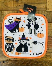 677227 Halloween Cat And Dog Print Pot Holder Nwt Animal 8inch X