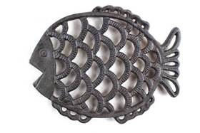 Handcrafted Nautical Decor 842010111631 Cast Iron Big Fish Trivet 8 Inch - Sea Decoration Coastal Living