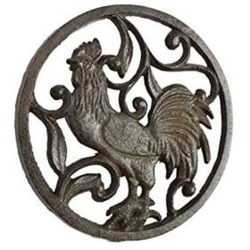 K-0239-cast-iron Handcrafted Nautical Decor 842010156212 Cast Iron Rooster Trivet 8 Inch - Metal Decoration For Home