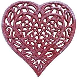 Handcrafted Nautical Decor 842010159091 Rustic Red Whitewashed Cast Iron Heart Shaped Trivet 7 Inch - Decorative