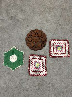 272399 Handmade Vintage Hand Made Pot Holder Hot Pads Pad Lot Wooden Maple Leaf Plate