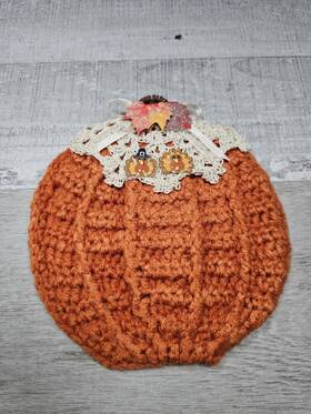 G16c Handmade Pumpkin Pie Potholder Decorative Thick New Crochet Thanksgiving