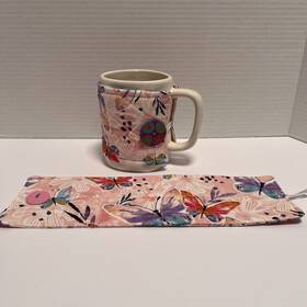 Kk12 Handmade Microwave Hot/cold Butterflies And Flowers Cup Cozy With Button 4x12 Inch