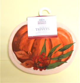 Harvest Market Set Of 2 Kitchen Quilted Trivets Potholders Pumpkin