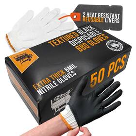 Hdmndd 070000822815 Black Disposable Bbq Gloves Kit With 50 Heavy Duty Textured Fingertip Grips A