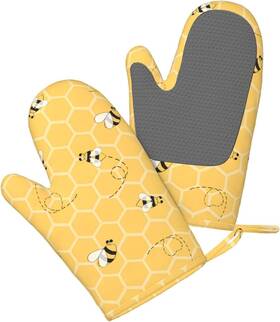 Lsw-519716347-gjst Heantstoy 1 Pair Durable Funny Honey Bees Kitchen Silicone Oven Mitts