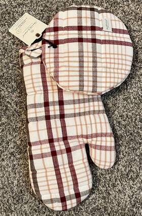 Hearth&hand With Magnolia 198850633360 2pc Oven Mitten And Potholder Set Green/red Stripe -