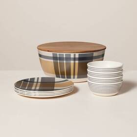 87524016 Hearth & Hand With Magnolia 10pc Plaid And Stripe Bamboo-melamine Picnic Set -