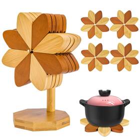 37083-05 Henyol Wooden Trivets For Hot Dishes Set Of 5 Heat-resistant Coasters With Stand De