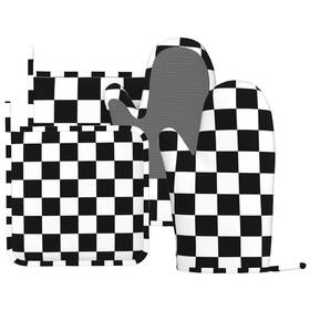2025.4.9-12 Heroarmour Black White Check Plaid Oven Mitts Pot Holders Set Silicone Kitchen Gloves