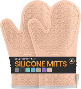 Om-005 Hesee Silicone Oven Mitts Heat Resistant 2pcs With Soft Cotton Pink