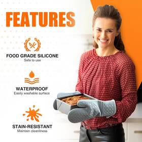 Om-11-01 Hesee Silicone Oven Mitts Heat Resistant 2pcs With Soft Cotton Lining