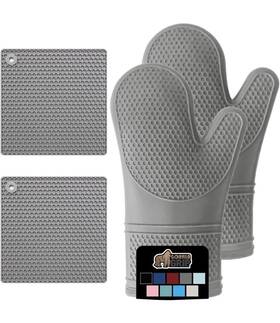 Hills Point Industries Llc 705353633430 Gorilla Grip Heat And Slip Resistant 4 Piece Silicone Oven Mitt Trivets Set
