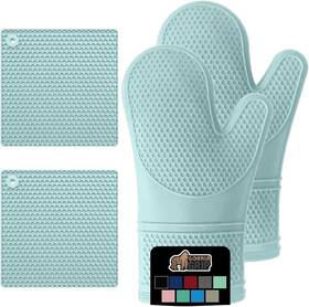 Hills Point Industries Llc 744759018304 Gorilla Grip Bpa-free Soft Silicone Oven Mitts And Potholder Set Of 4 Heat Resi