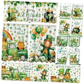 Sic-hillsuren-0930 Hillsuren 13 Pcs St. Patricks Day Kitchen Sets With Towels Non Slip Mats Curtains Irish