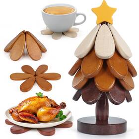 Hp-006 Hinpote Wooden Trivets For Hot Dishes Tree Trivet Coasters Christmas Tre