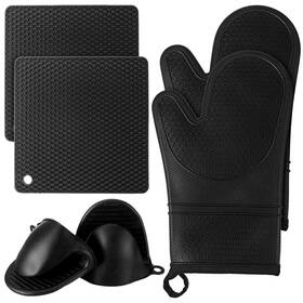 5199zebj2495 Hofurme 6 Pcs Oven Mitts And Pot Holders Sets For Kitchen Extra Long Silicone Black