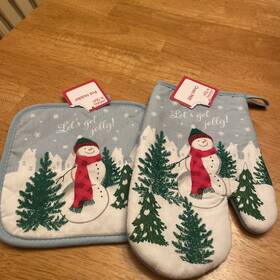 Holiday Style 430001961299 Nwt / Xmas Pot Holder And Oven Mitt Let S Get Jolly Snowman