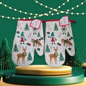 Holiday Style 430001961305 2 X Christmas Oven Mitts Outdoor Gnomes 7 Inch 13