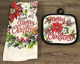 Holiday Time 825540087287 New 4 Pc Kitchen Set Merry Christmas Pot Holders Oven Mitt Santa