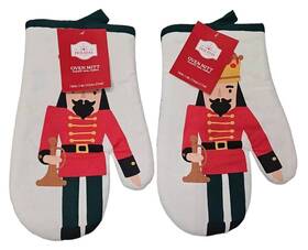 Holiday Time 840525031215 Lot Of 2 Christmas Nutcracker Oven Mitts New