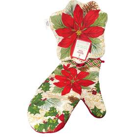 Holiday Time 840525031246 2 Qty Christmas Pointsetas Oven Mitt And Hot Pad New