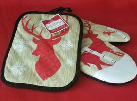 Hd76-051-542-40 Holiday Time Buck Stag Deer Christmas 2 Pc Set Pot Holder And Oven Mitt Nwt Cabin