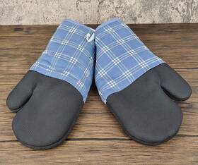 Home 711181127102 Splash Neoprene Non-slip With Cotton Lining Oven Mitts Blue Plaid Nwt
