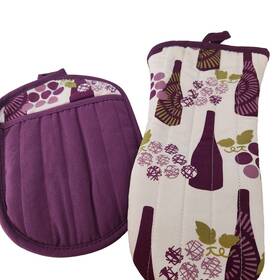 Home 722885427344 Kitchen Towel 2 Piece Set Merlot 1 Pot Holders 12 Inch X 5 Oven Mitt 9 1/2