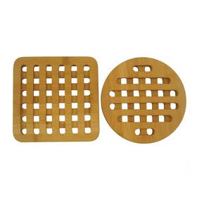 Ts01066 Home Basics Square And Circle Natural Bamboo Trivet Set Pack Of 2