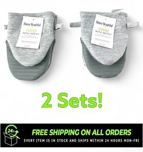 Rn-18696 Home Beautiful Essentials New Silicone Heat Protected 5.5 Inch X 8 Mini Mitts In Grey 2-pack