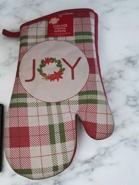 Home Collection 195464043301 Kitchen Oven Mitt Glove Christmas Holiday Joy Red Green White Plaid Cotton New