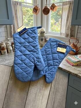 Home Collection 195464315798 New Set Of 2 Blue Quilted Oven Mitts 100% Cotton Heat Resistant Kitchen