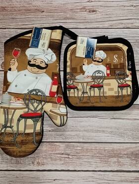 Home Collection 195464392911 Kitchen Chef Potholder Mitt Set