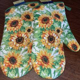 Home Collection 195464465943 Nwt Two Autumn / Harvest Oven Mitts Sunflowers 7 Inch X 13 Cotton