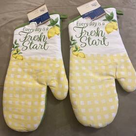 Home Collection 195464467138 Nwt Two Kitchen Oven Mitts Every Day Is A Fresh Start 7 Inch X 13 Cotton