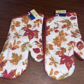 Home Collection 195464503300 Nwt Two Harvest Oven Mitts Autumn Leaves 7 Inch X 13 Cotton