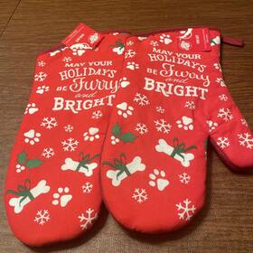 Home Collection 195464538050 Nwt Two Xmas Oven Mitts May Your Holidays Be Furry And Bright 7 Inch X 13 Cotton