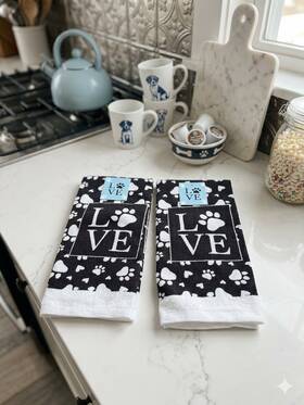 Home Collection 195464538180 2pk Love Dog Paw Print Dish Towels Puppy Theme Kitchen Decor Cotton