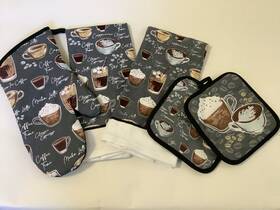 Home Collection 195464572030 Coffee Time 5 Pc Kitchen Towel Set - 2 Towels Potholders 1 Oven Mitt Nwt