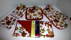 Home Collection 195464662755 Inch Grateful 5-piece Kitchen Set-oven Mitt/drying Mat/towel/2 Potholders-brand New