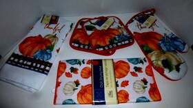 Home Collection 195464683682 Inch Thankful 5-piece Kitchen Set-oven Mitt/drying Mat/towel/2 Potholders-brand New