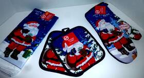 Home Collection 195464724156 4pc. Santa Kitchen Set - Towel/pk. Of 2 Potholders/oven Mitt Brand New