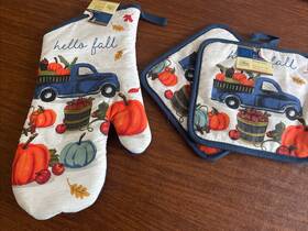 Home Collection 639277422279 Nwt 3 Pc Set Harvest Kitchen Oven Mitt And 2 Pot Holder Hello Fall
